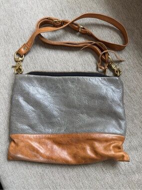 Rais Case Two-Tone Leather Crossbody Bag in Gray and Cognac